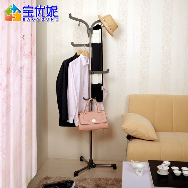 天貓觸屏版-寶優(yōu)妮 衣帽架 室內(nèi)掛衣架落地時(shí)尚 不銹鋼衣服架 臥室掛包架